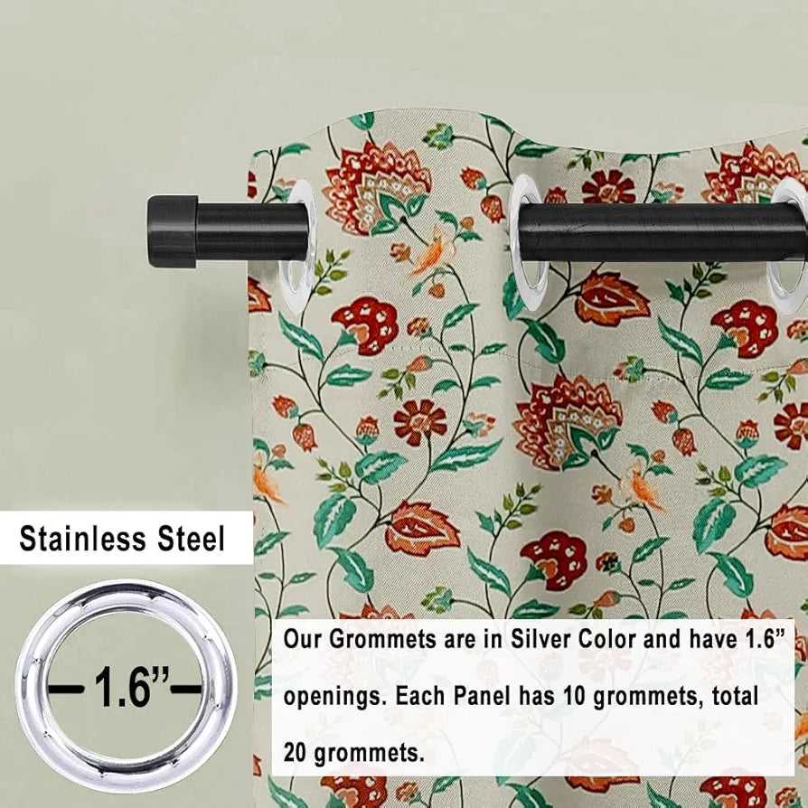 Cloth Fusion Blackout Printed Premium Window Curtains 5 Feet Long Set of 2 Red Flower
