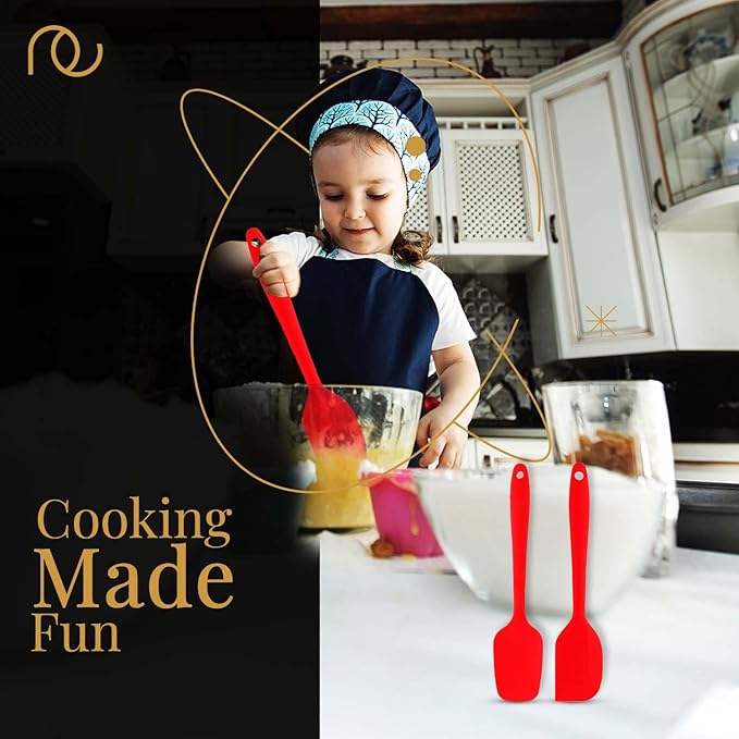 Frenchware Non-stick Premium Silicone Spatula | Large Spatula & Large Spoon | Red | for Cooking, Baking & Mixing, Seamless Design