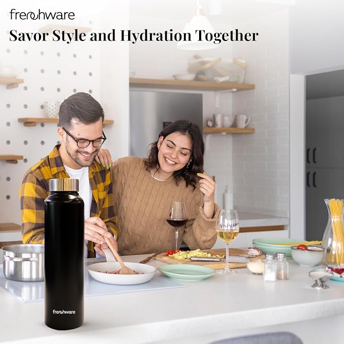 Frenchware Water Bottle 1 Litre, Stainless Steel, Premium Ss 304 | Charcoal Black