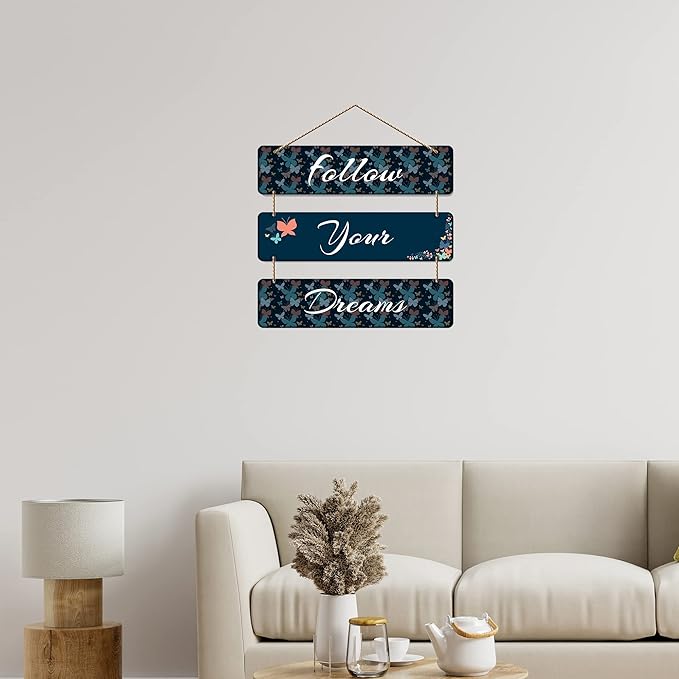 Artvibes Follow Your Dreams Wooden Wall Hanger for Home Decor | Artworks Mordern Hanging