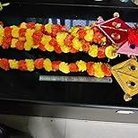 Handmade Artificial Marigold Fluffy Flowers Colorful Woolen Kite Bells Hangings 39 Inches Pack of 6