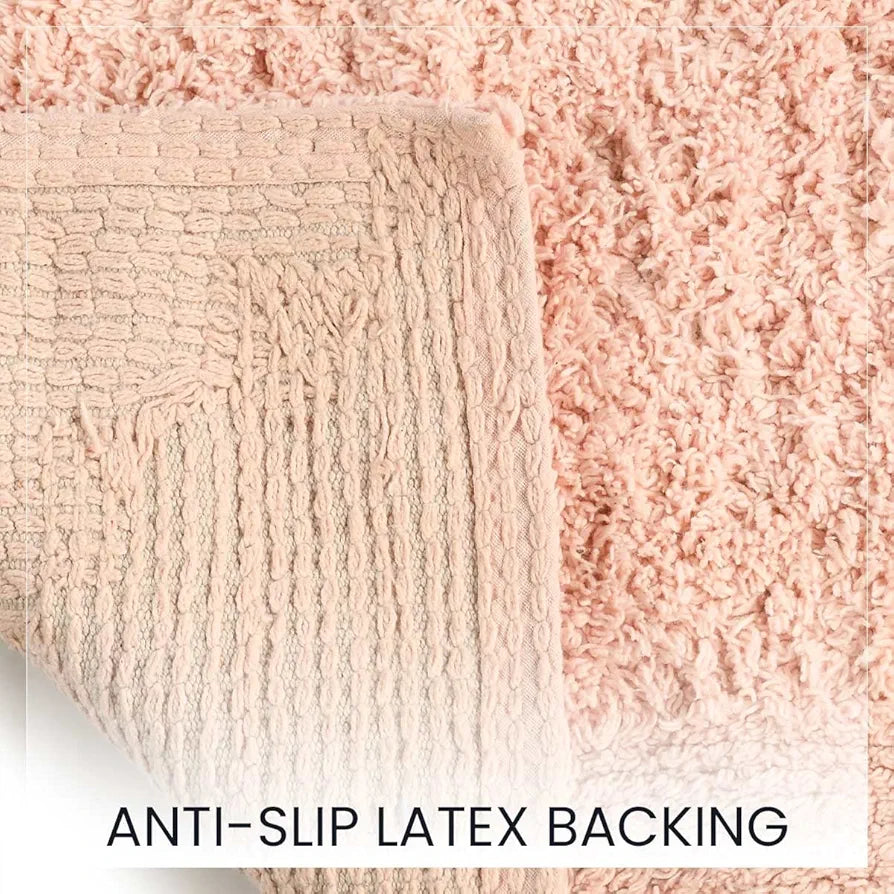 Sashaa World Solid Anti-skid Cotton Bathmat And Contour Set For Bathroom Colour Peach
