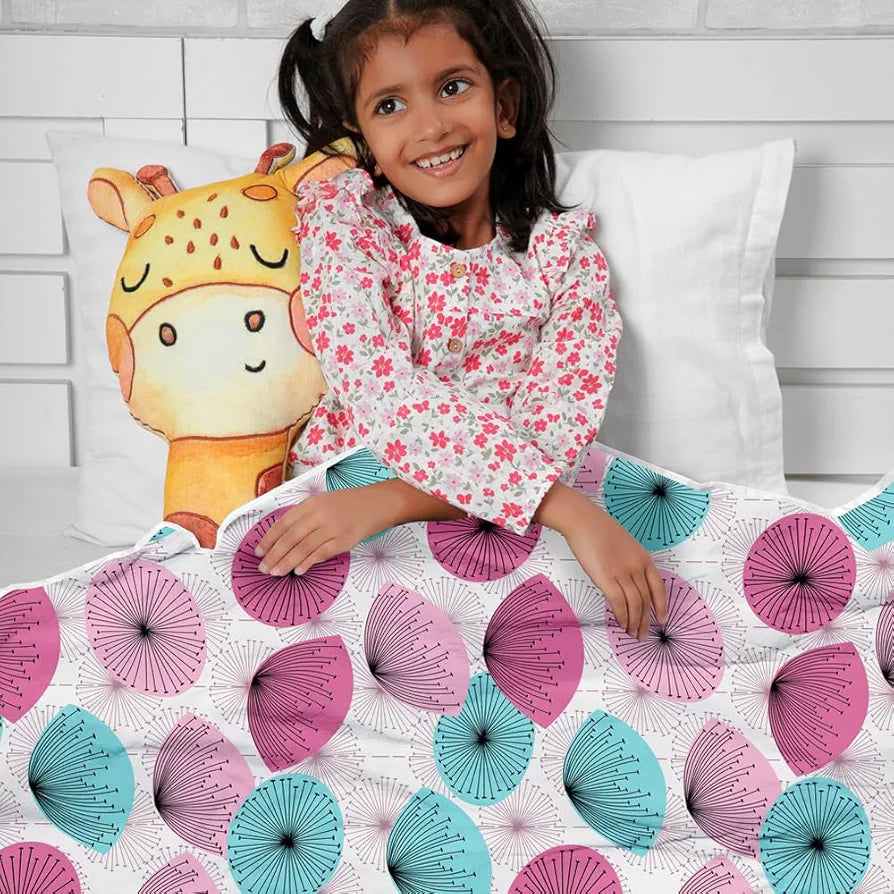 Divine Casa Floret 100% Cotton Single Kids Dohar 120 GSM Soft & Lightweight Throw Blanket Colour Rose Pink