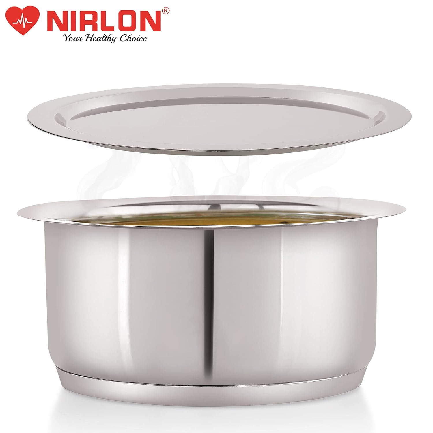 Nirlon Deluxe Stainless Steel Tope | Induction Friendly | Impact Bonded Tri-ply Bottom With Steel Lid 18cm