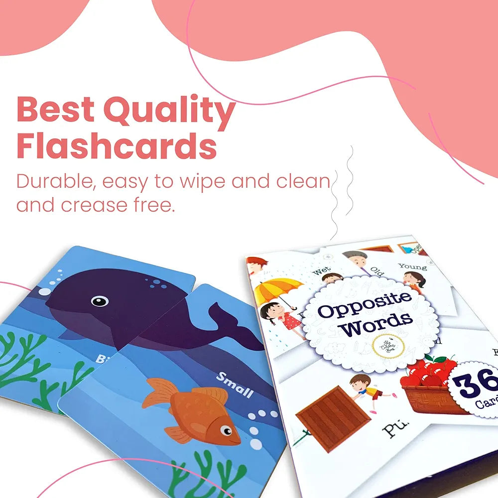 The Curious Bees - Opposite Words Flash Cards | 36 Laminated Cards | Age Group: 2-6 Years | Ideal for Early Learning at Home, Pre School and as a Fun Education Activity