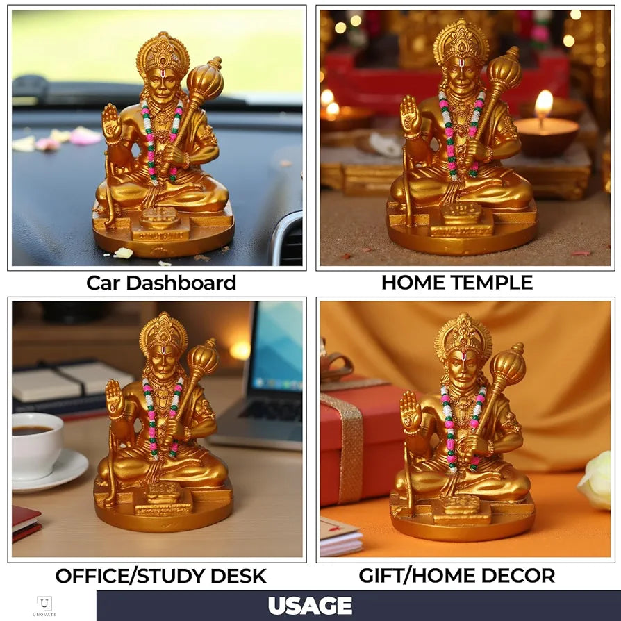 Unovate Resin Hanuman Idol for Car Dashboard Gold 10 Cm,8 Cm