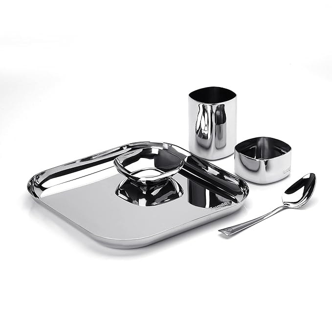 Sumeet Square Stainless Steel Heavy Gauge Mirror Finish Dinner Set of 5 Pc