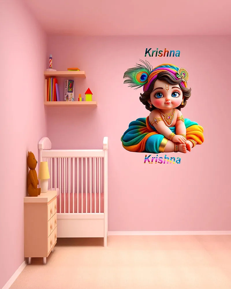 Rng Graphics Pvc Vinyl Self Adhesive Little Krishna Wall Sticker Multicolor 55 Cm X 48cm DW-124L