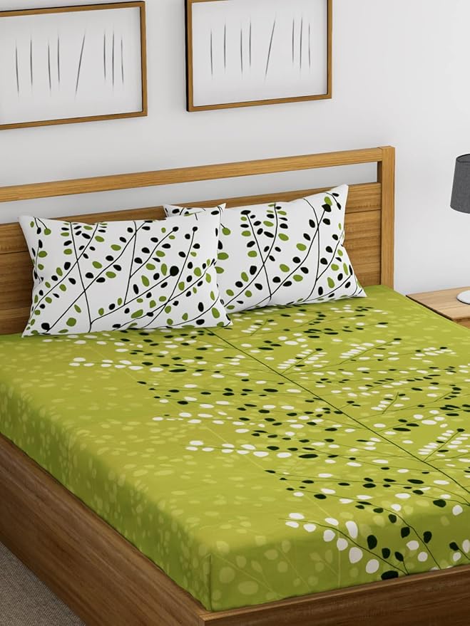 Huesland by Ahmedabad Cotton 144 TC Cotton King Size Bedsheet with 2 Pillow Covers - Green(9ft x 9ft)