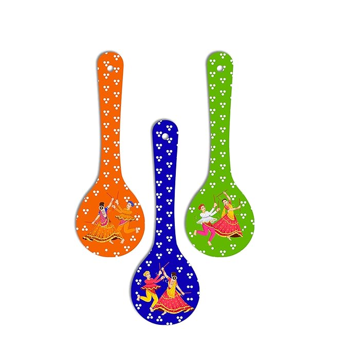 Artvibes Madhubani Art Wooden Wall Hanger for Home | Set of 3