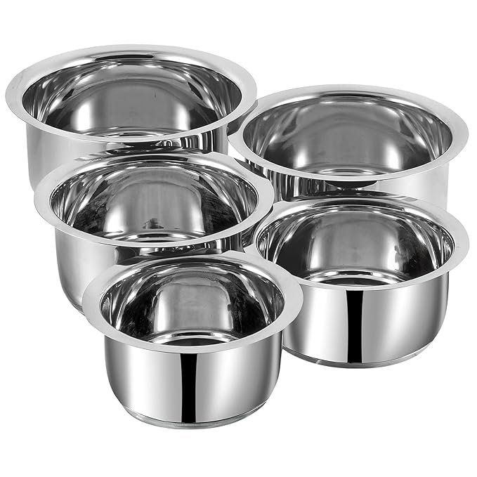 Vinod 5 Piece Stainless Steel Tope Set Without Lid - 0.8 Litre | 1 Litres | 1.4 Litres | 1.8 Litres | 2.2 Litres | Induction and Gas Stove Friendly