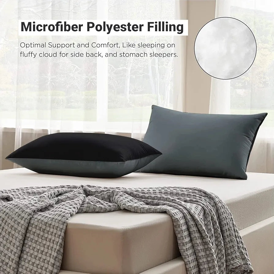 Cloth Fusion Premium Microfiber Soft Pillow Set of 2 Standard Size Black & Grey