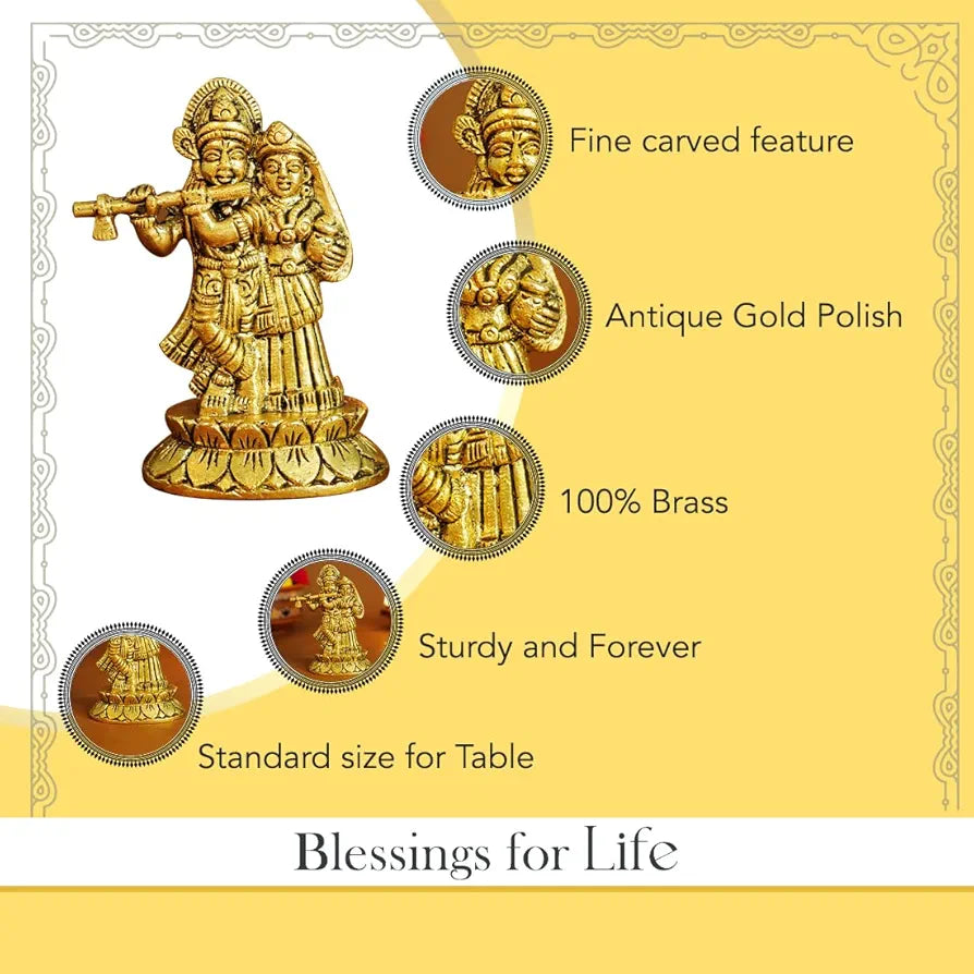 Ekhasa Pure Brass Radha Krishna Murti Radha Krishna Small