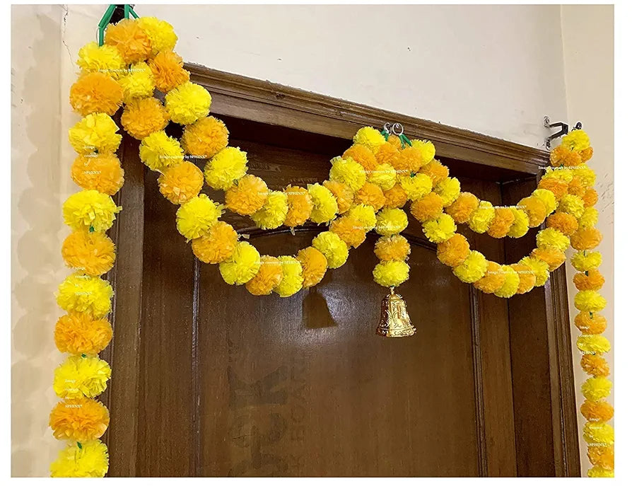 Artificial Marigold Fluffy Flowers Garlands Door Toran Set/Door Hangings Yellow and Light Orange