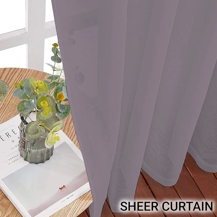 Cloth Fusion Plain Cotton Feel Sheer Window Curtains 5 Feet Long Set of 2 Semi-Transparent Lavender