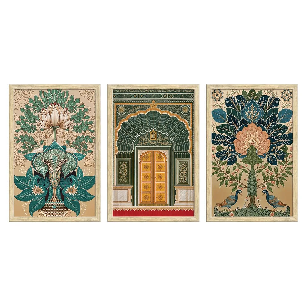 ArtX Paper Madhubani - 01 Art Paintings with Frame Set of 3