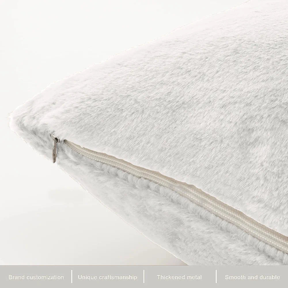 Luxe Home Cushion Cover Duble Side Rabbit Fur Plain Design Covers Set of 2 for Sofa Colour White