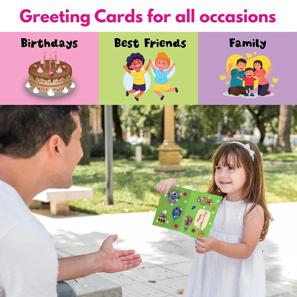 SparkLPlay Greeting Card Making Kit for Kids | DIY Craft Kit with 6 Cards, Foil Art & Stickers | Art & Craft Activity for Girls & Boys Ages 4-9 | Birthday Gift for Kids