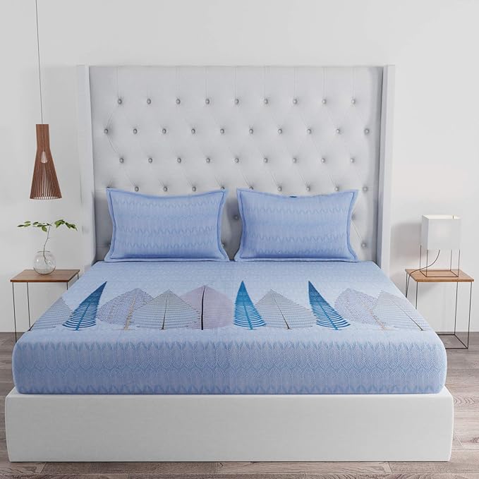 Huesland by Ahmedabad Cotton 144 TC Cotton King Size Bedsheet with 2 Pillow Covers - Sky Blue