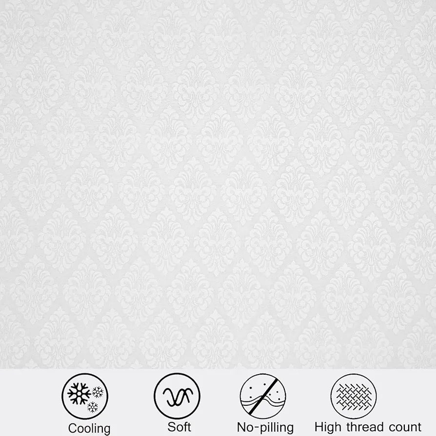 Fresh From Loom Hypoallergenic Microfiber Single Bedsheet Rotary Printed Wrinkle Free with 1 Pillow Covers 144 TC White Damas