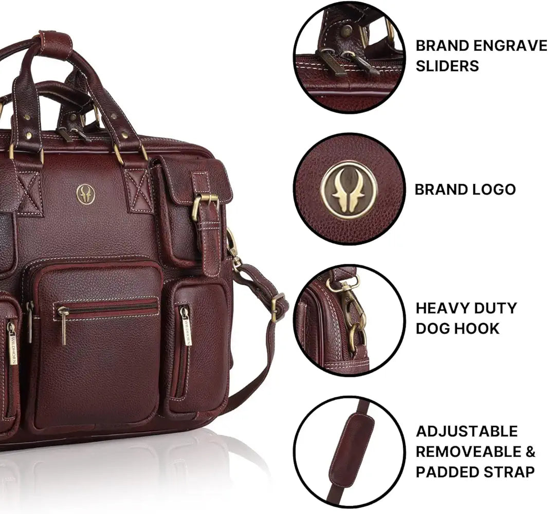 WildHorn Leather Laptop Bag for Men/Office Bag for Men | Fits Upto 15.6 Inch Laptop/MacBook | Laptop Messenger Bag/Leather Bag for Men I Dimension : L-16 inch W-4 inch H-13 inch