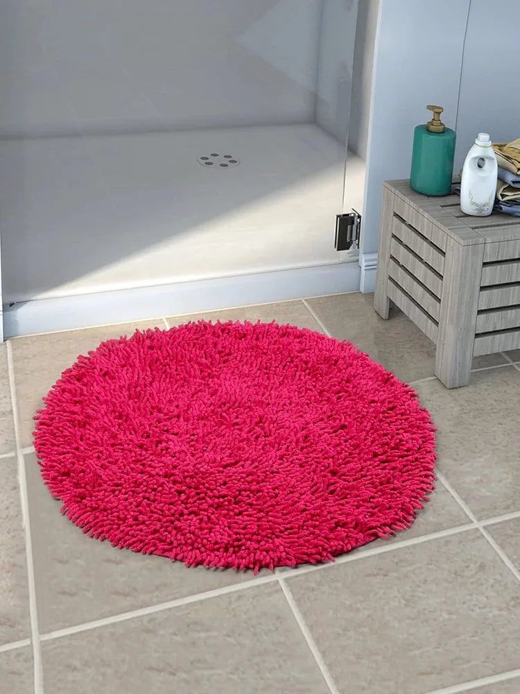 Saral Home Cotton Shaggy Anti-Skid Round Solid Bath Mat