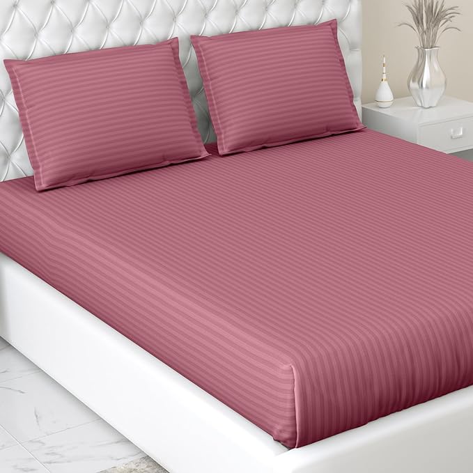 Haus & kinder Cotton Elastic Fitted Bedsheet King Size 2 Pillow Covers | Colour Roseberry