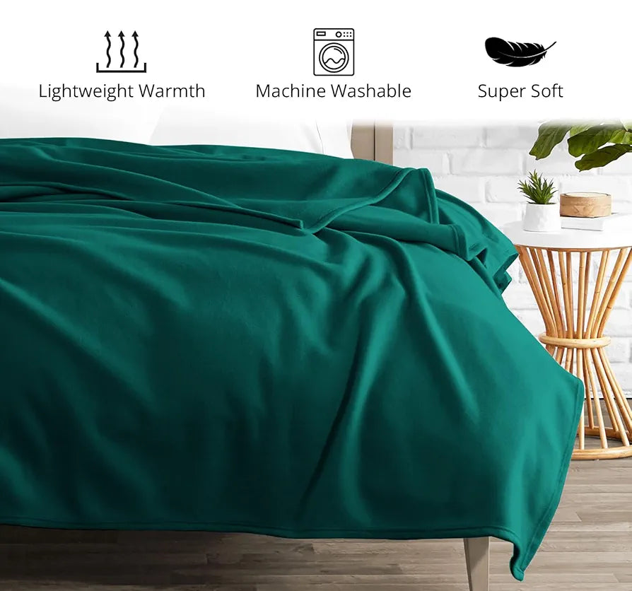 Cloth Fusion Polar Fleece AC Blanket for Winter Double Size Soft Woolen Blanket for Travel & Sleeping Dark Green