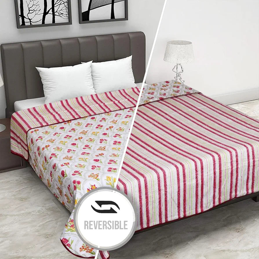 Cloth Fusion Reversible Dohar Double Bed, Soft Cotton Blend AC Blanket for Summer Multicolor