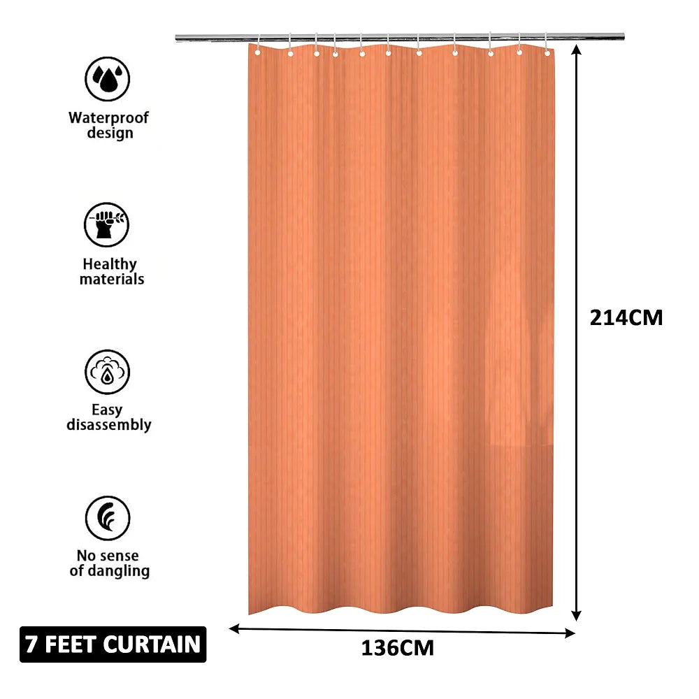 Kuber Industries Shower Curtain Bathroom Shower Curtain 8 Rings Curtain Lining Orange