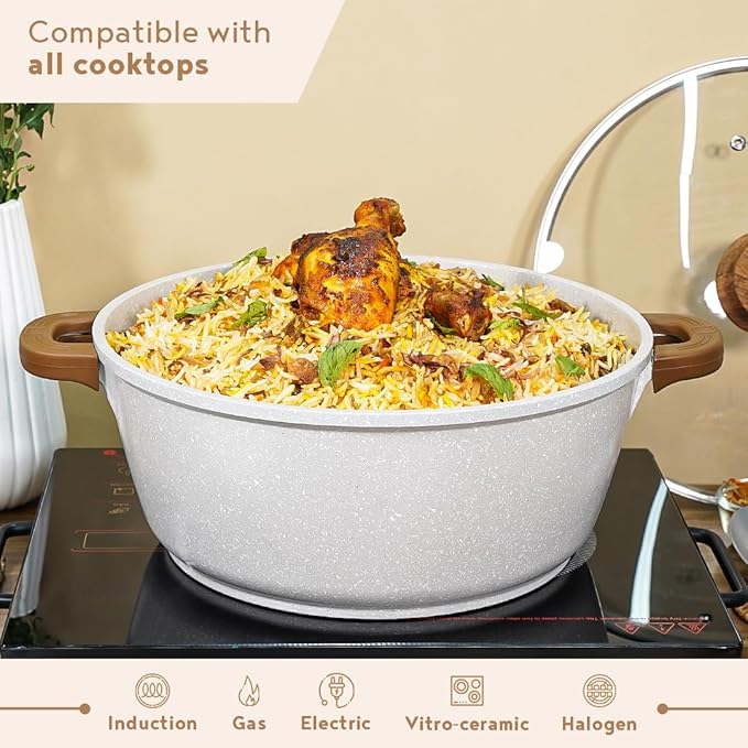 Bergner Naturally Diecast Nonstick 32 Cm Casserole With Glass Lid, 9 L Capacity