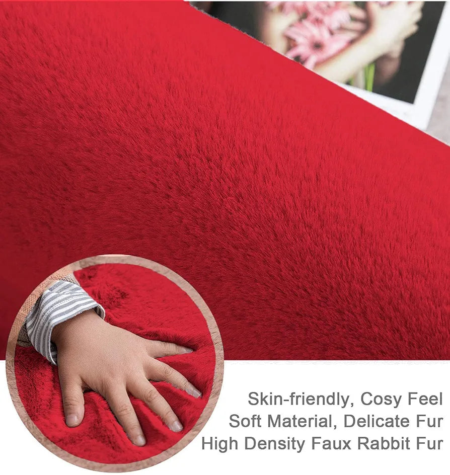 Luxe Home International Rabbit Fur Rectangular Carpet Soft Anti Slip Skid Ruffle Mats 4X6 Feet  Colour Maroon