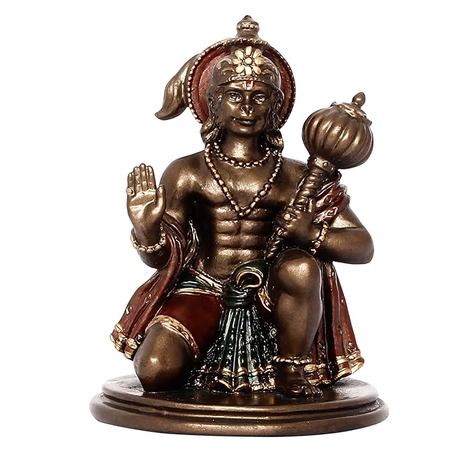 Ecraftindia Brown and Copper Polyresin Blessing Lord Hanuman Idol With Mace | Auspicious Religious God Idol
