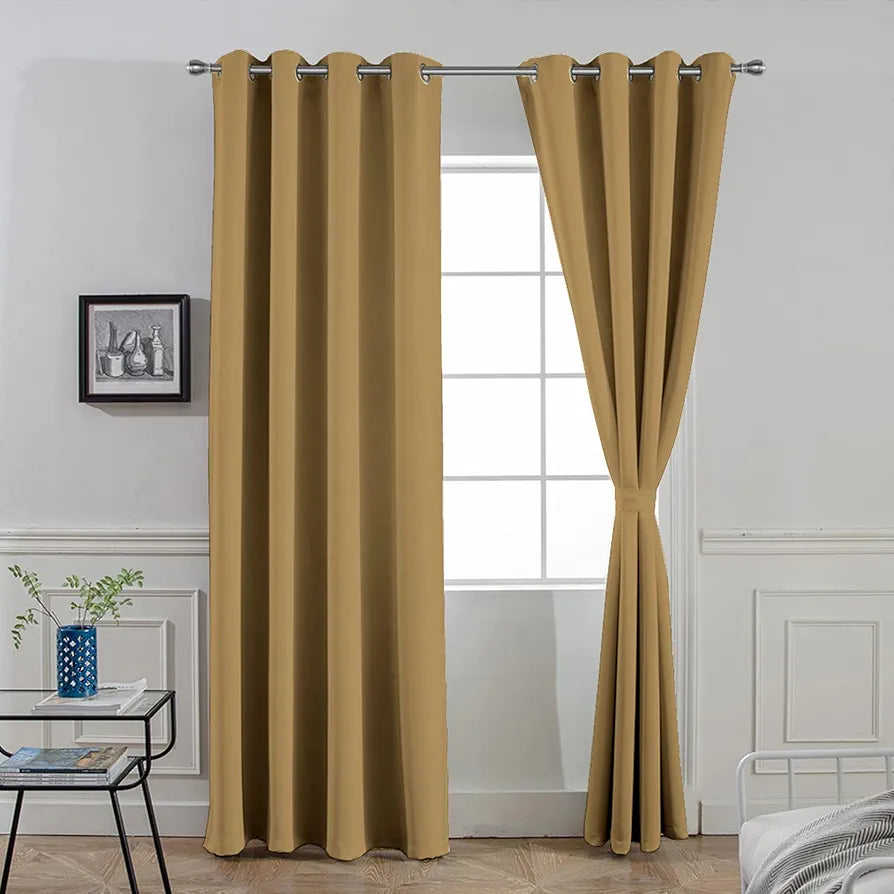 Divine Casa Super Satin Blackout Door Curtains Solid Panels for Complete Light Block Size 7 Feet Silky Colour Cool Beige (Pack of 2)