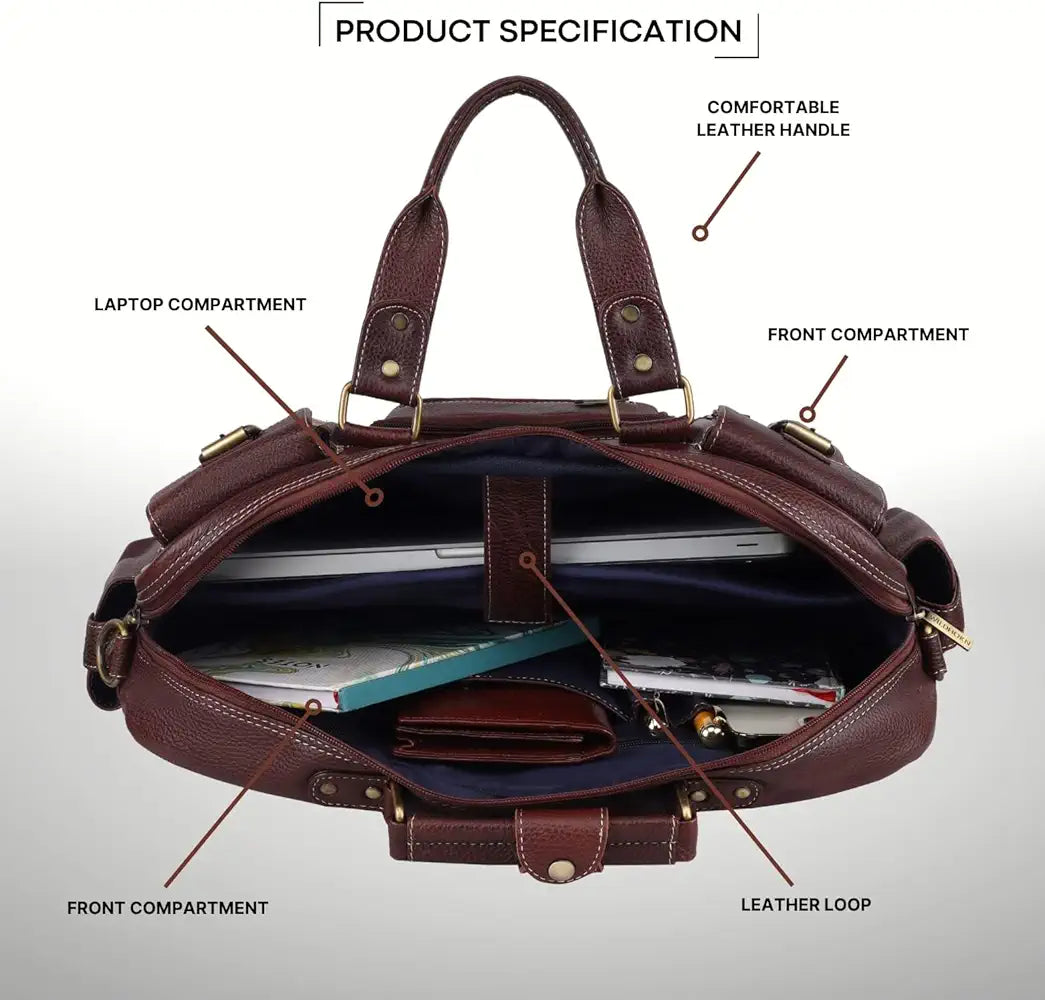 WildHorn Leather Laptop Bag for Men/Office Bag for Men | Fits Upto 15.6 Inch Laptop/MacBook | Laptop Messenger Bag/Leather Bag for Men I Dimension : L-16 inch W-4 inch H-13 inch