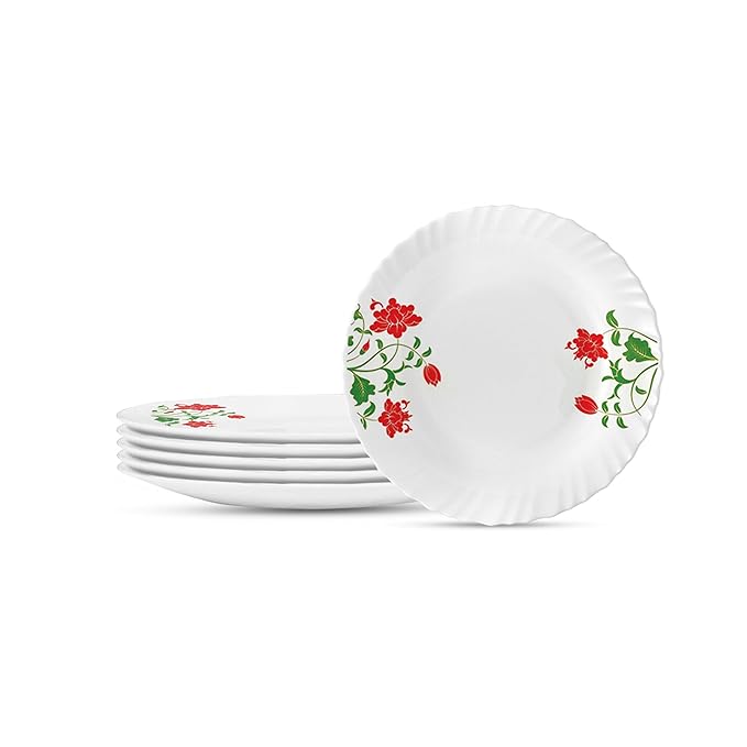 Larah by Borosil Hazel, Opalware Full Plate | 11 Inch | White | Set of 6