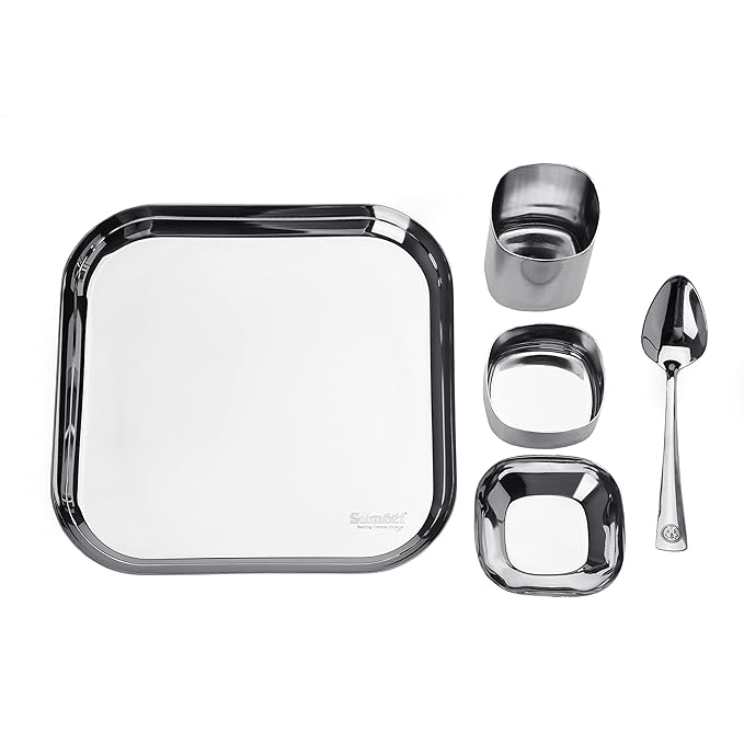 Sumeet Square Stainless Steel Heavy Gauge Mirror Finish Dinner Set of 5 Pc
