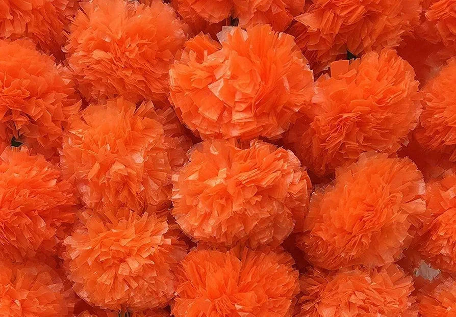 Artificial Marigold Graland Flowers Long Toran Indian Genda Phool Orange