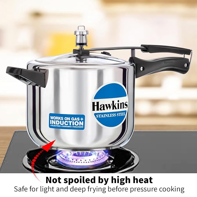 Hawkins 5 Litre Pressure Cooker Stainless Steel Inner Lid Cooker Induction Cooker Silver
