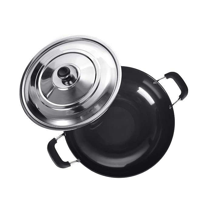 Sumeet 3mm Hard Anodized Deep kadai with Stainless Steel Lid Big Size No 15 28.5cm 4.5 Liter