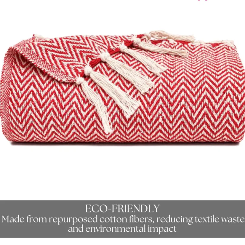 Homadorn All Season Cotton Weaved Throw Blanket Colour Red
