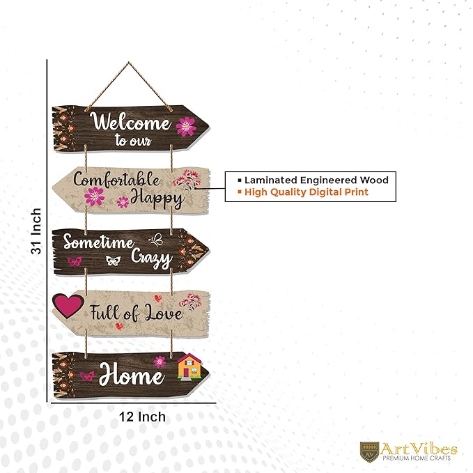 Artvibes Home Quotes Decorative Wall Art Wooden Wall Hanger for Living Room | Set of 5