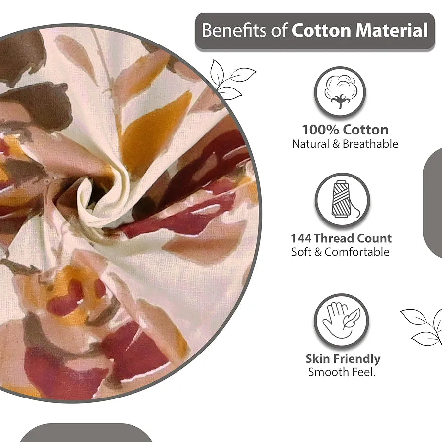 Divine Casa 144 TC Pure Cotton Double Bed Bedsheet with 2 Pillow Covers Rosy Floral Colour Sunset Red