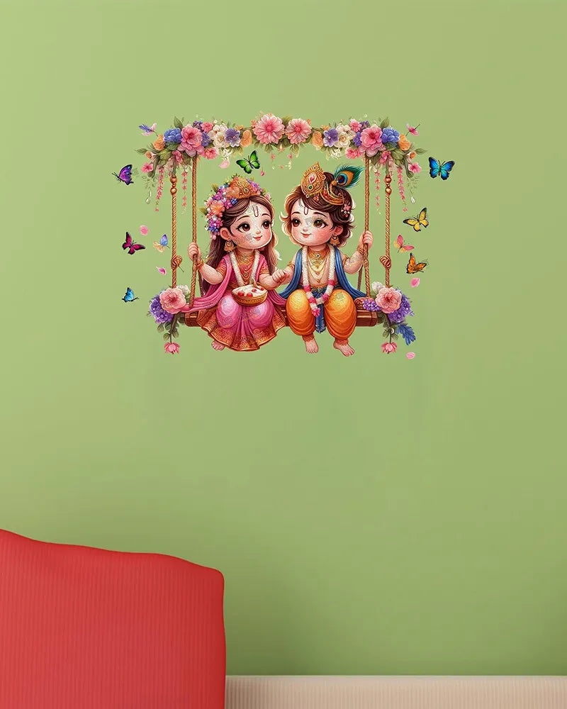 Rng Graphics Pvc Vinyl Krishna Wall Sticker Radha Krishna Wall Stickers Multicolor 55cm X 40cm DW-140L
