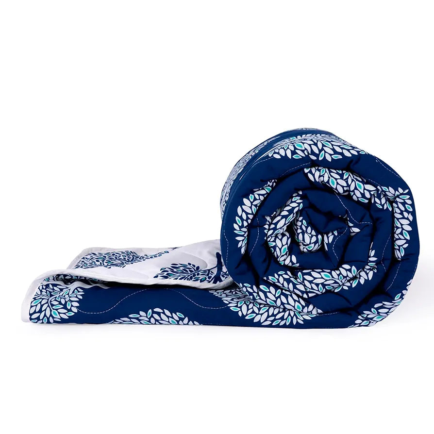 Divine Casa Reversible Double Bed Comforter 120 GSM Microfibre AC Blanket Floral Colour Clematis Blue