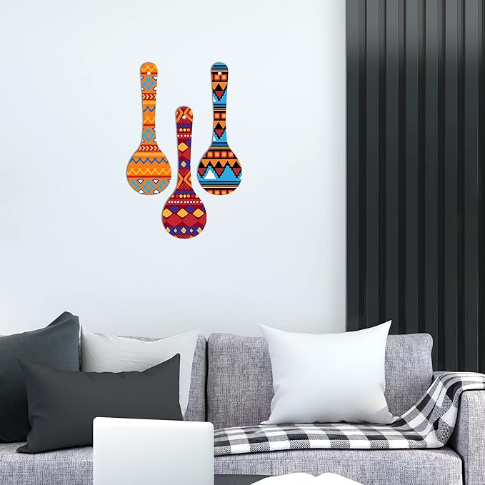 Artvibes African Pattern Wooden Wall Hanger for Home | Set of 3