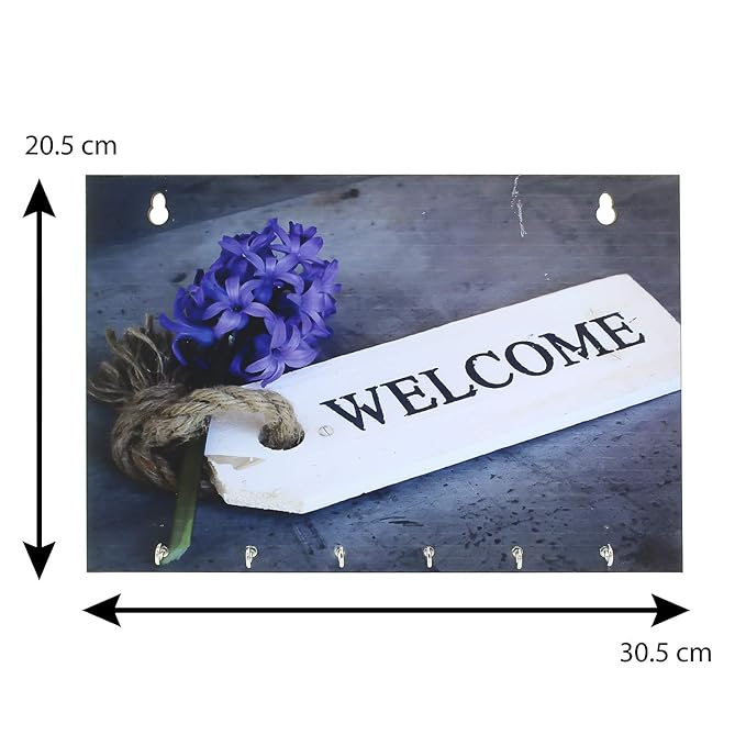 Ecraftindia Welcome Theme Wooden Key Holder With 6 Hooks
