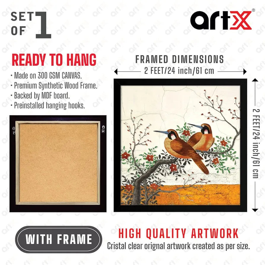 ArtX Two Bird Love Big Canvas Painting For Bedroom and Living Room With Frame