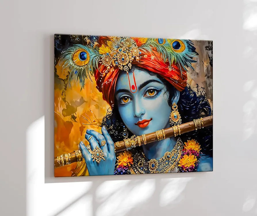 ArtX Canvas Krishna Playing Flute Wall Painting Krishna Photo Frame