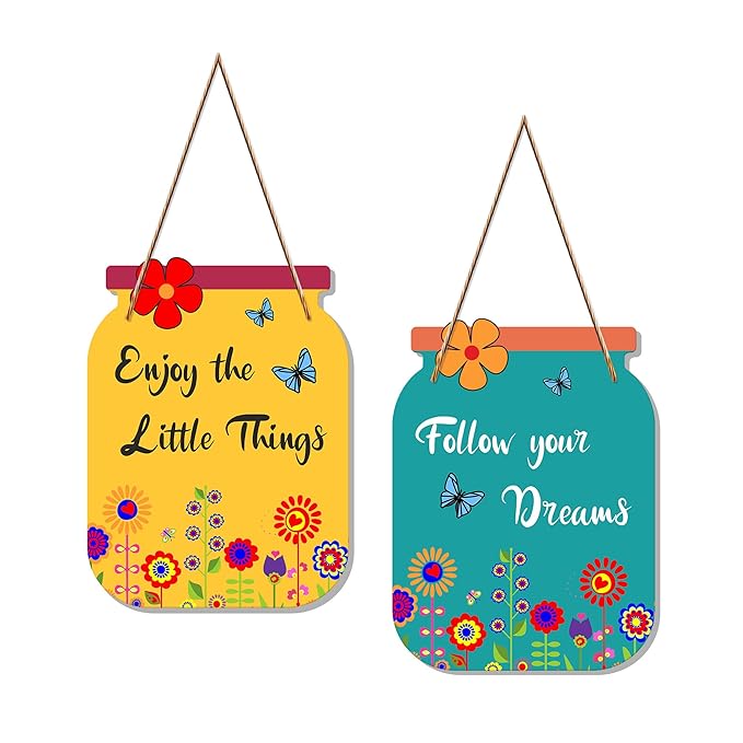 Artvibes Follow Your Dreams Quote Decorative Wall Art Mdf Wooden Wall Hanger for Living Room | Canvas Painting | Set of 2